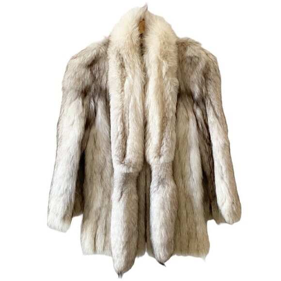 Vintage Fox Fur Coat and Matching Double Fox Tail Fur Stole Custom Cream Tan 12 - Picture 1 of 16